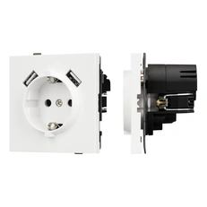 Изображение Розетка с заземлением и 2хUSB Type A Arlight TENDO, белый soft-touch 054606