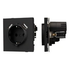 Изображение Розетка с заземлением и 2хUSB Type A Arlight TENDO, черный soft-touch 054603